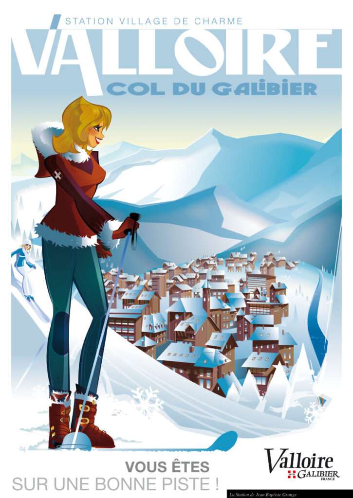 illustration poster station ski valloire