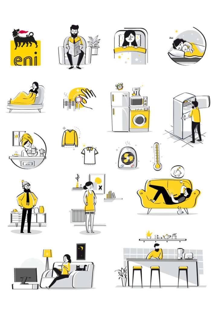 Création illustrations des habitudes de consommation énergétique des français à la maison
